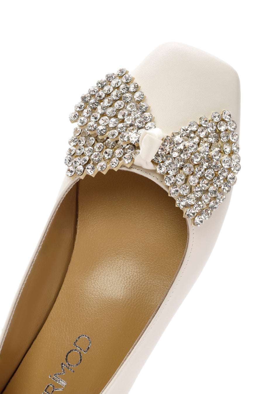 Women's Cream Stoned Leather Ballerina