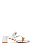 Woman Bronze Short Thick Heel Metallic Slippers | Derimod