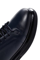 Erkek Lacivert Bağcıklı Kalın Tabanlı Deri Sneaker | Derimod