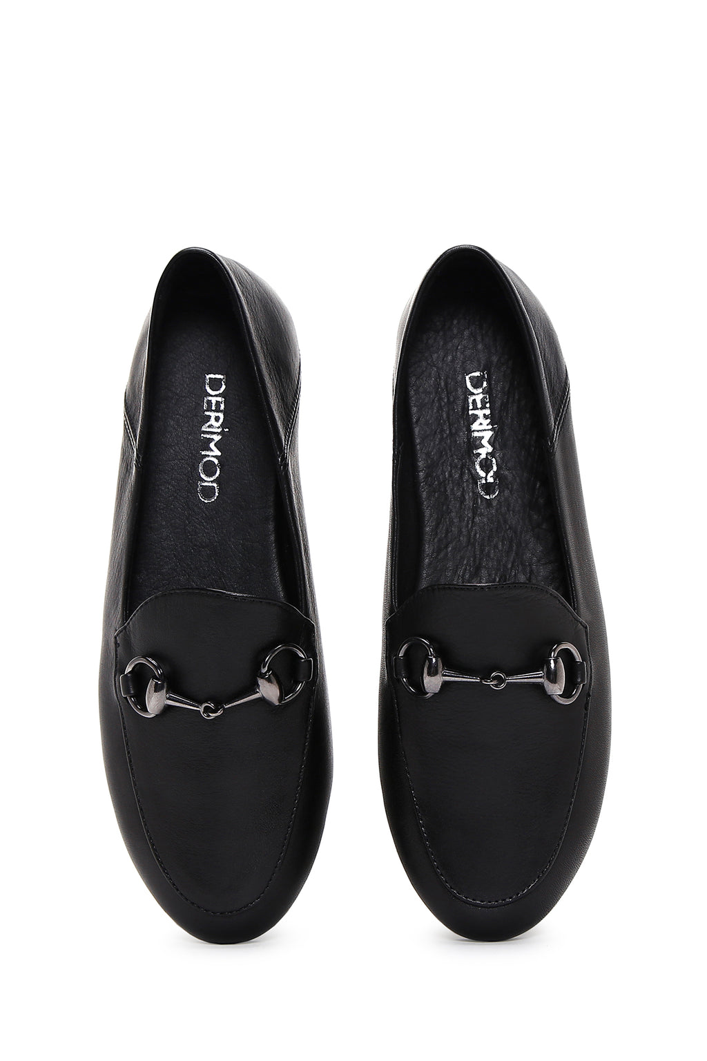 Kadın Siyah Tokalı Deri Maskülen Loafer