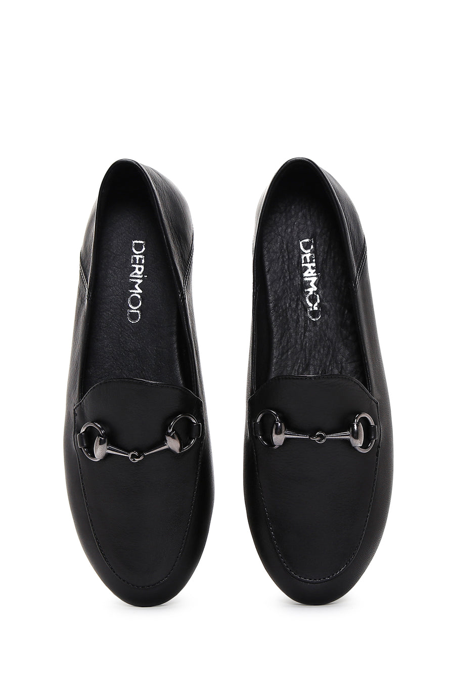 Kadın Siyah Tokalı Deri Maskülen Loafer