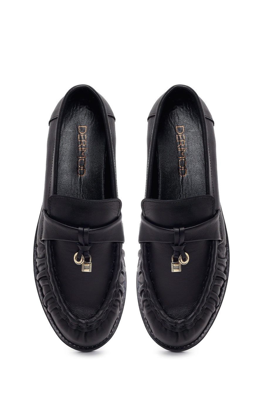 Kadın Siyah Deri Maskülen Loafer