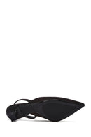 Women's Black Open Back Short Chunky Heel Fabric Shoes | Derimod