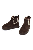 Woman Brown Thick-Soled Patterned Suede Teddy Boots | Derimod