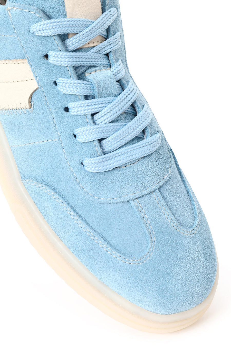 Woman Blue Lace-Up Suede Leather Sneakers