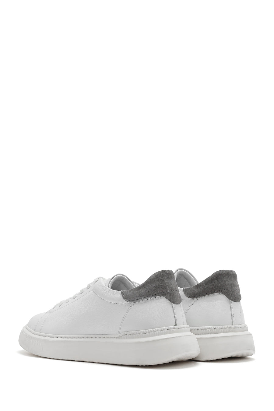 Erkek Beyaz Bağcıklı Deri Sneaker