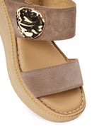 Woman Mink Wedge Heel Ankle Elastic Suede Comfort Sandal | Derimod