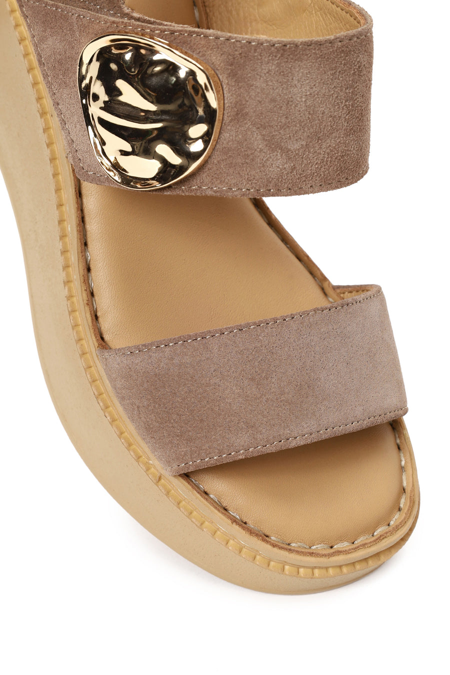Woman Mink Wedge Heel Ankle Elastic Suede Comfort Sandal