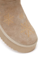 Woman Beige Patterned Suede Teddy Boots | Derimod