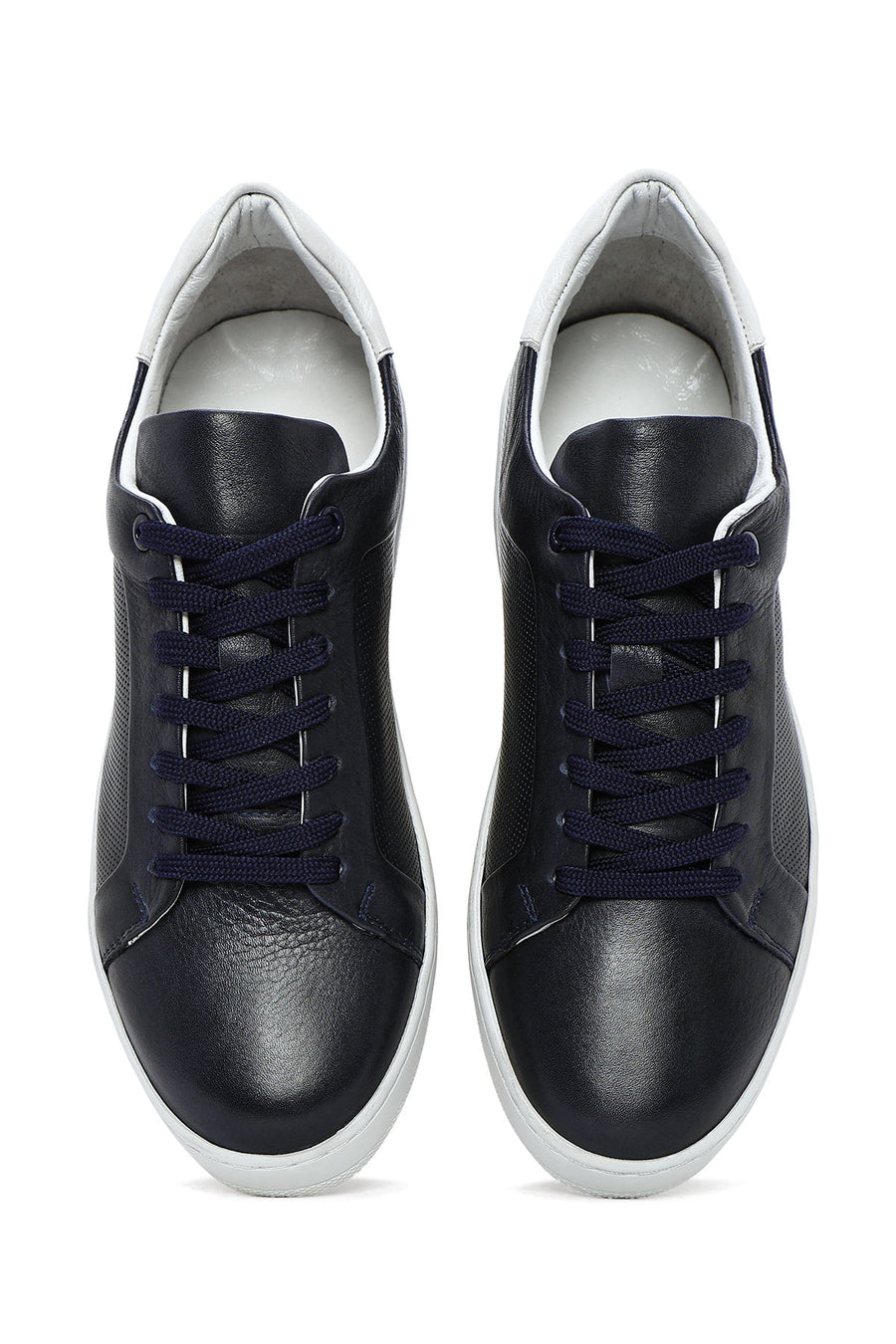Erkek Lacivert Bağcıklı Deri Sneaker