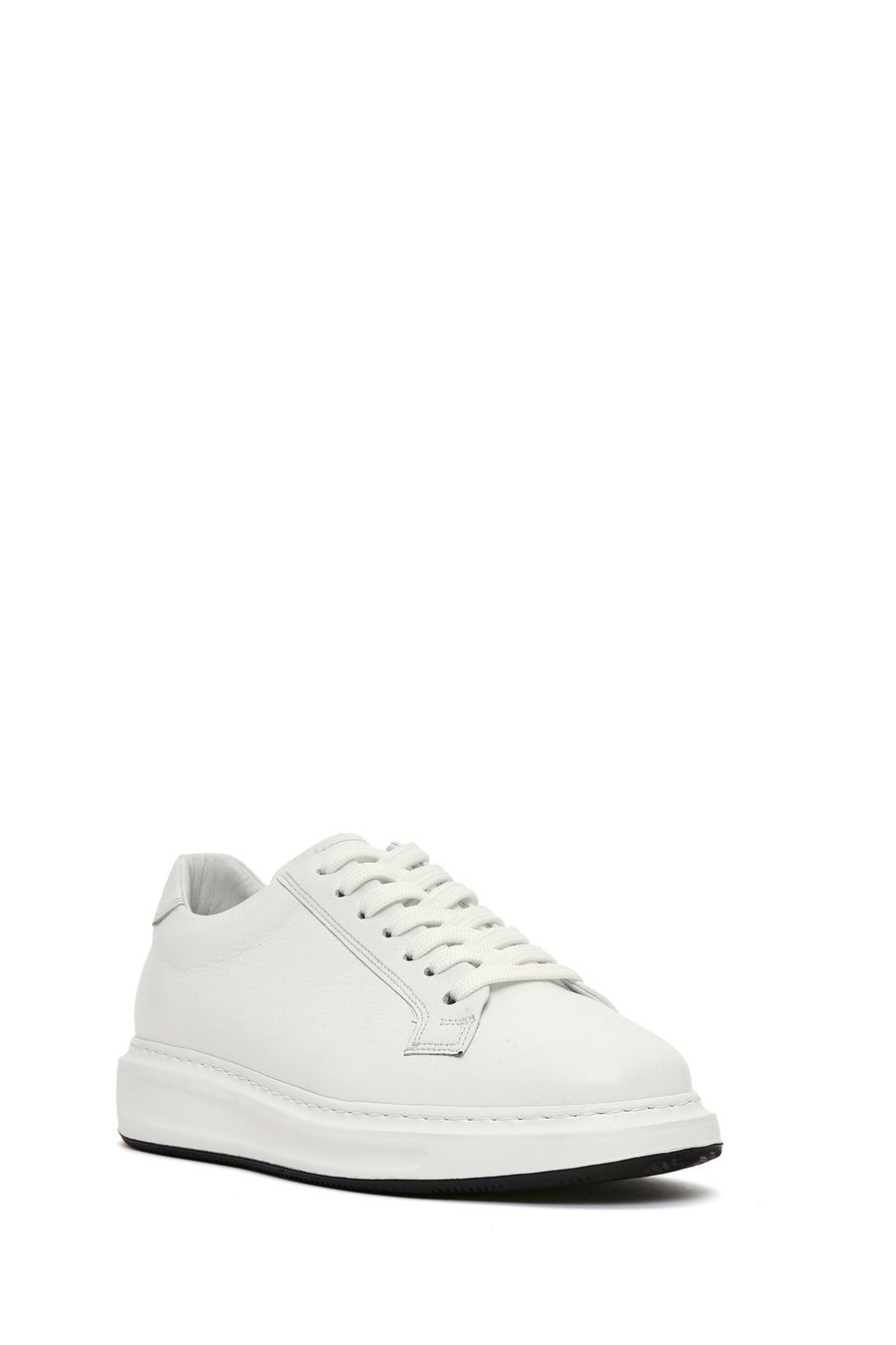 Erkek Beyaz Bağcıklı Deri Sneaker