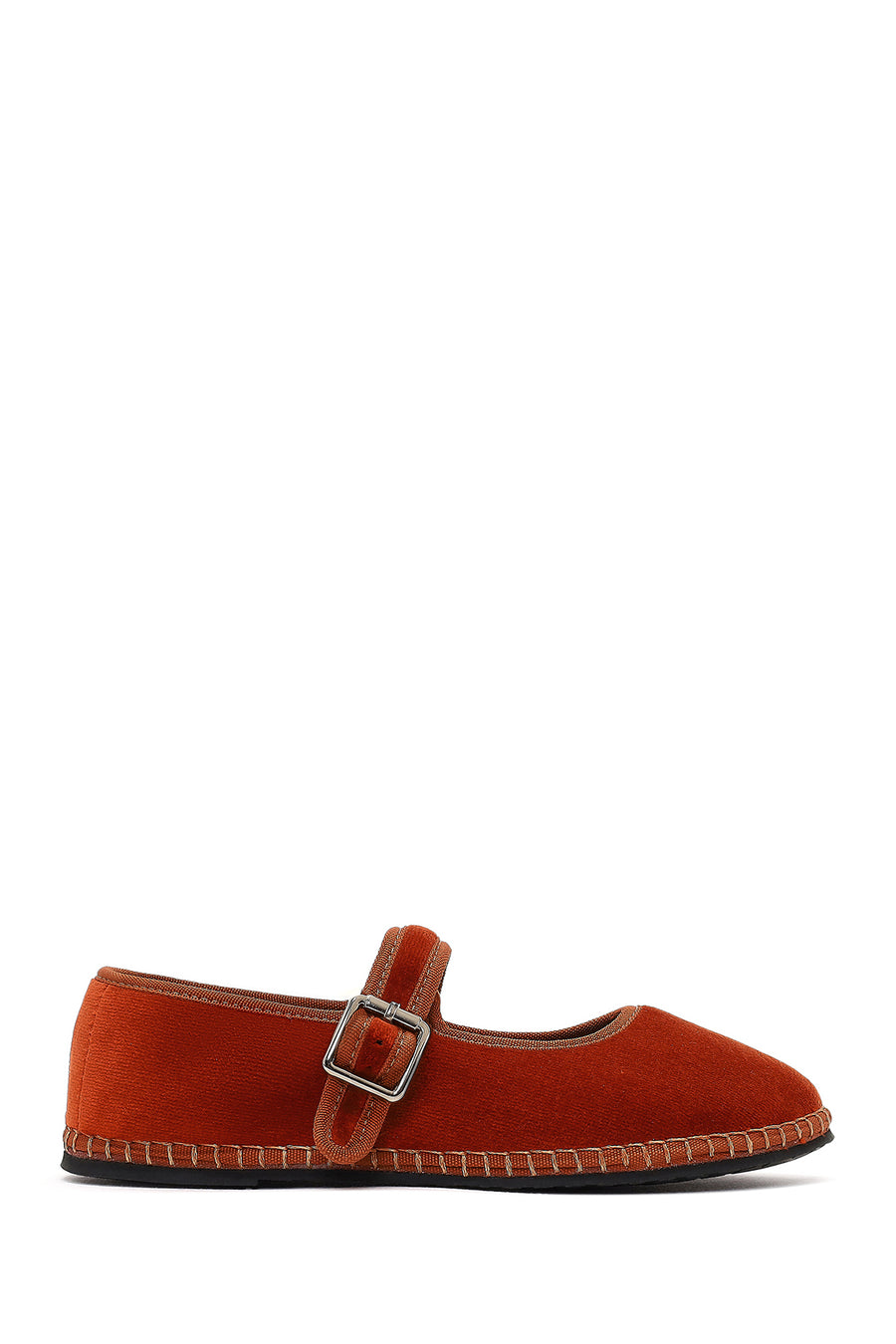Women's Orange Buckled Fabric Ballet Flat