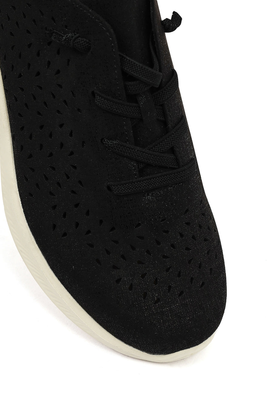 Kadın Siyah Bağcıklı Kalın Tabanlı Desenli Kumaş Comfort Sneaker
