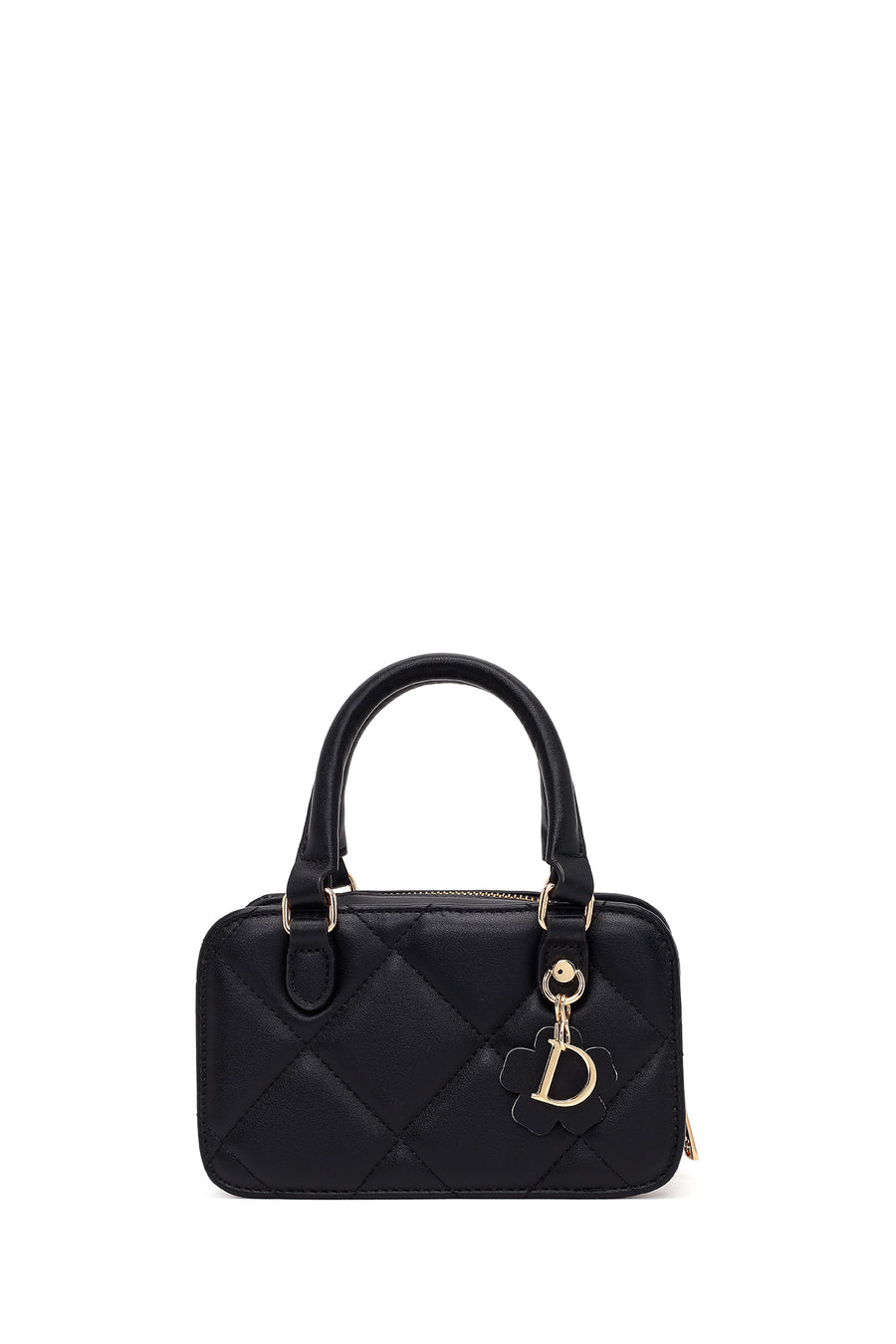 Woman Black Long-Strap Quilted Charmed Mini Shoulder Bag
