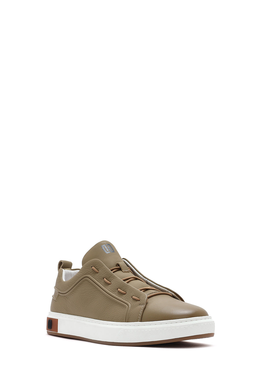 Erkek Bej Bağcıklı Deri Sneaker