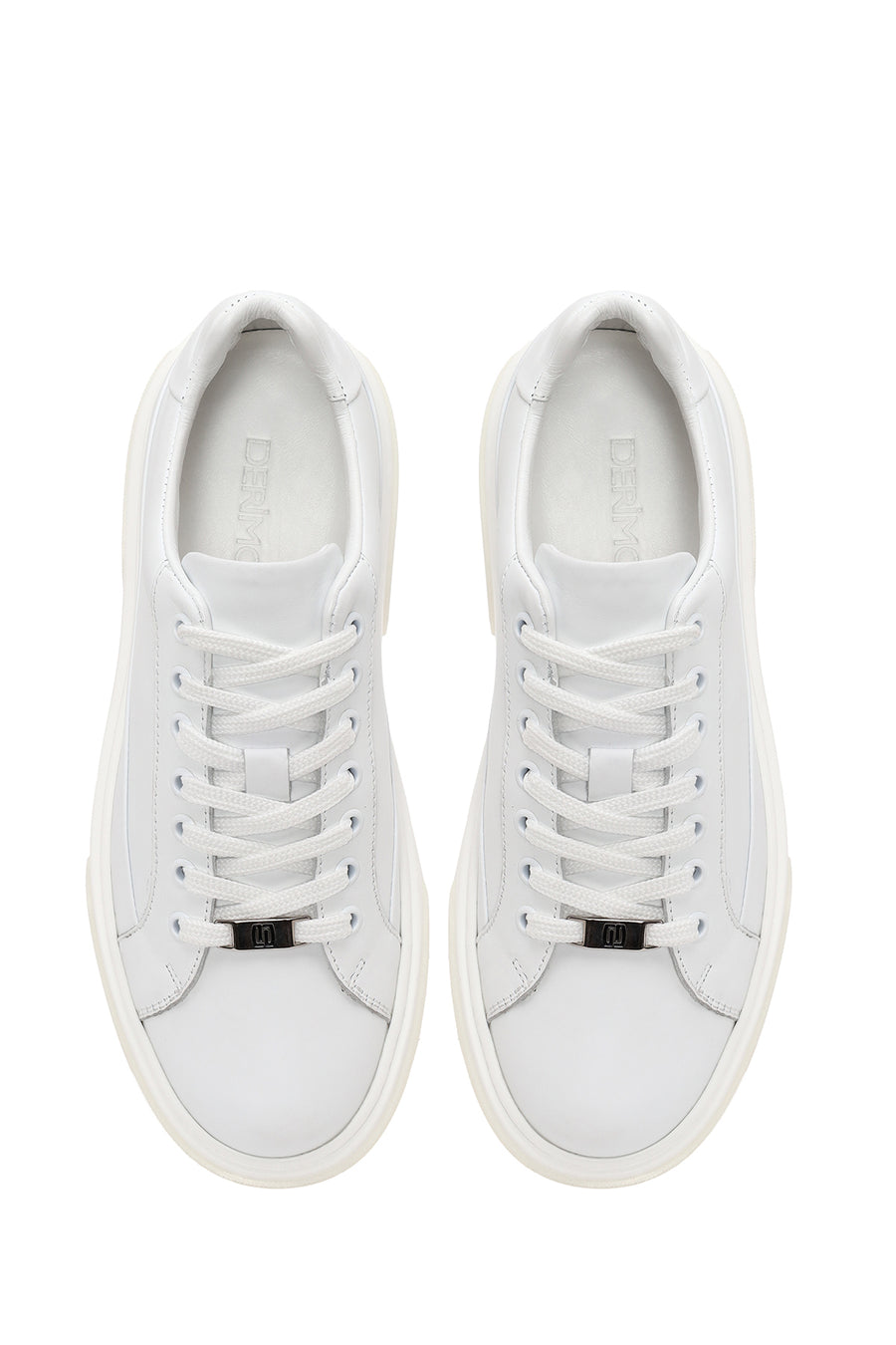Male White Lace-Up Thick-Soled Leather Sneaker
