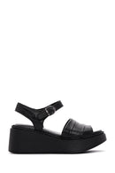 Women's Black Leather Thick Sole Comfort Sandals | Derimod