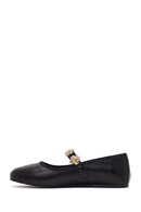 Women's Black Buckle Leather Ballerinas | Derimod