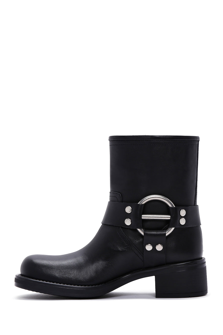 Women's Black Leather Buckle Boots