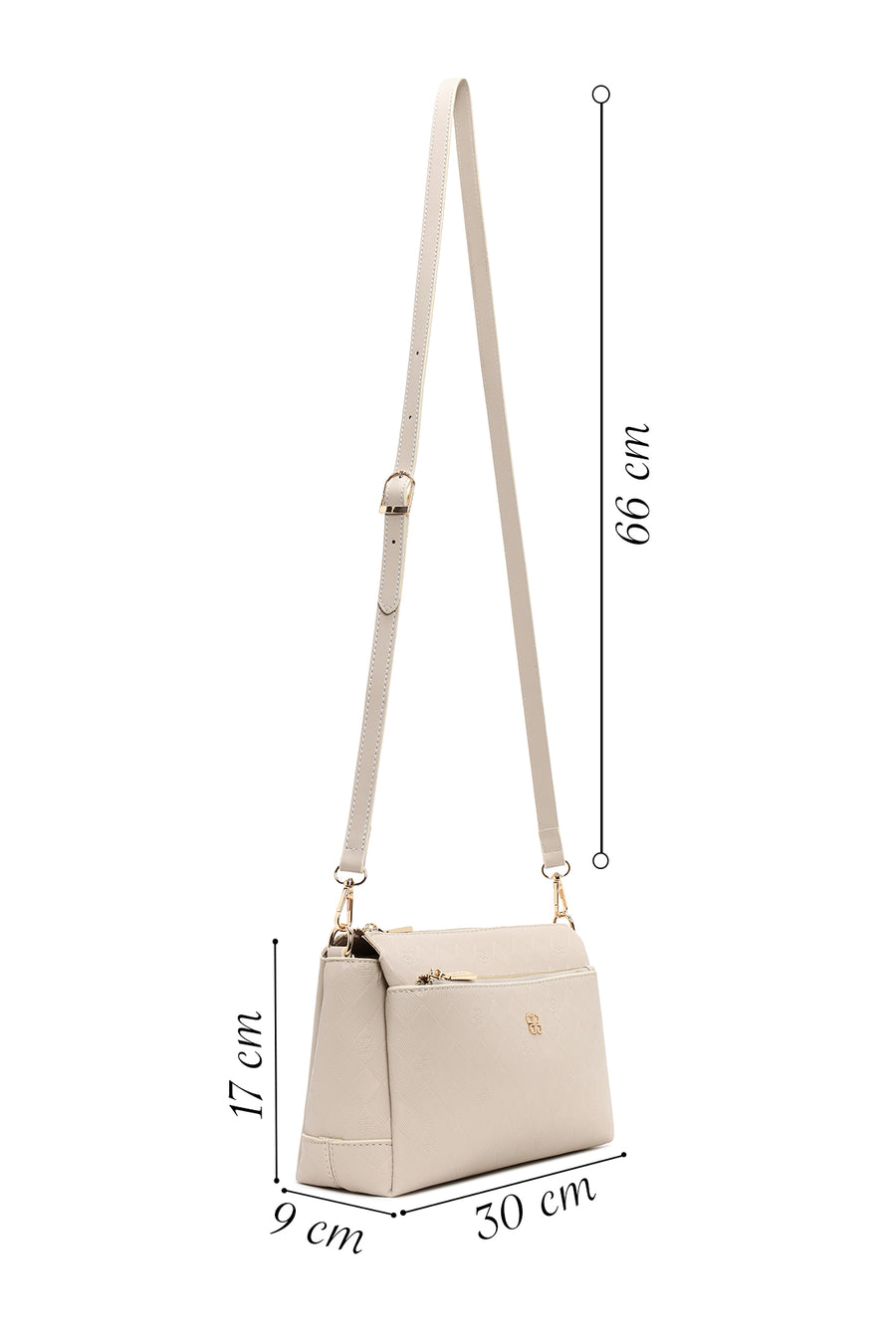 Woman Cream Printed Long-Strap Crossbody Bag