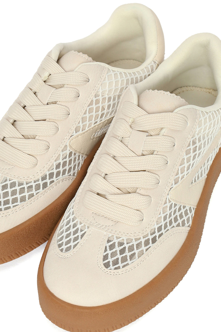 Kadın Bej Bağcıklı Kumaş Sneaker