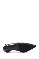 Women's Black Open-Back Heeled Leather Shoes | Derimod