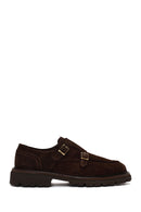 Male Brown Double-Buckle Thick-Soled Suede Casual Shoes | Derimod
