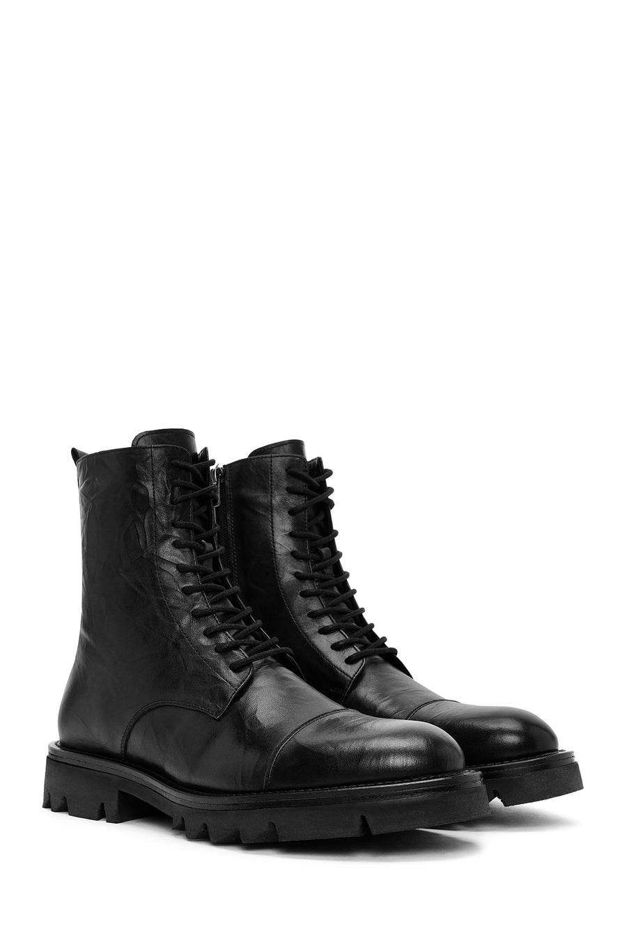 Men's Black Zippered Leather Casual Combat Boots
