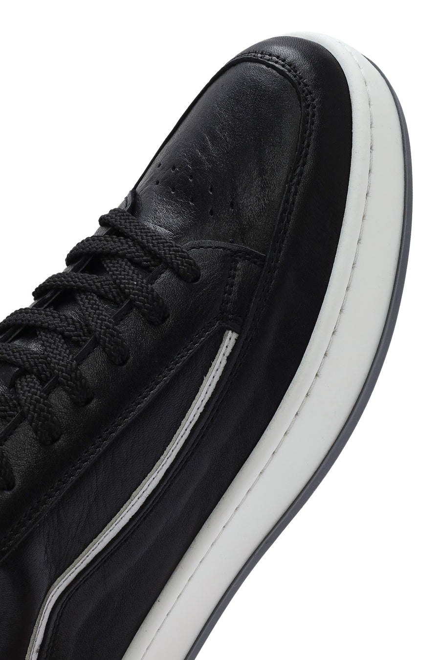 Erkek Siyah Bağcıklı Deri Sneaker