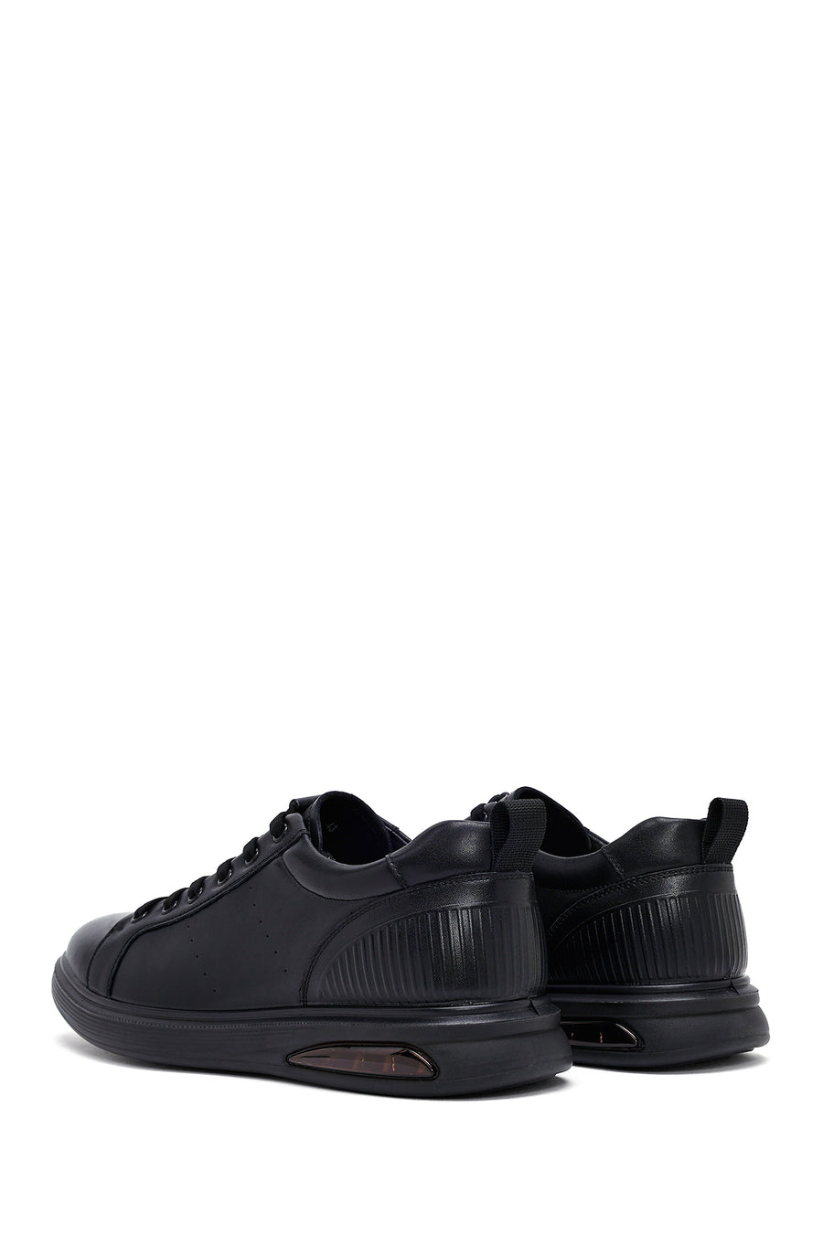 Erkek Siyah Bağcıklı Deri Sneaker
