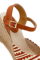 Kastamonu Stone Print Women's Taba Patterned Wedge Heeled Espadrille Sandals | Derimod