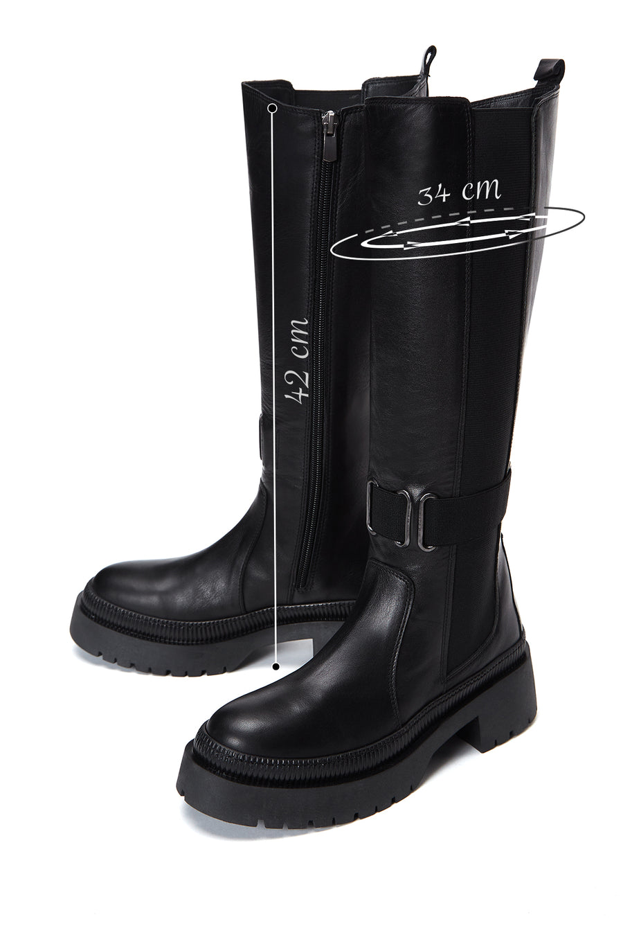 Women's Black Leather Buckle Boots