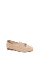 Woman Beige Tasselled Suede Loafer | Derimod