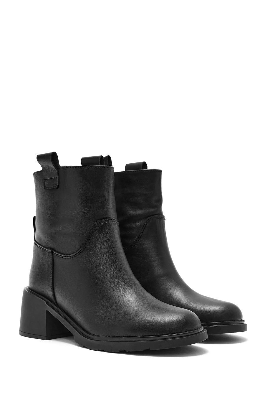 Women's Black Thick Heeled Leather Boots