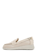 Women's Cream Wedge Heel Leather Comfort Loafer | Derimod