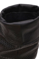 Woman Black Printed Thin-Heel Leather Boots | Derimod