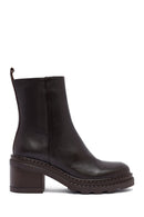 Woman Brown Zip Closure Chunky Heeled Leather Boots | Derimod