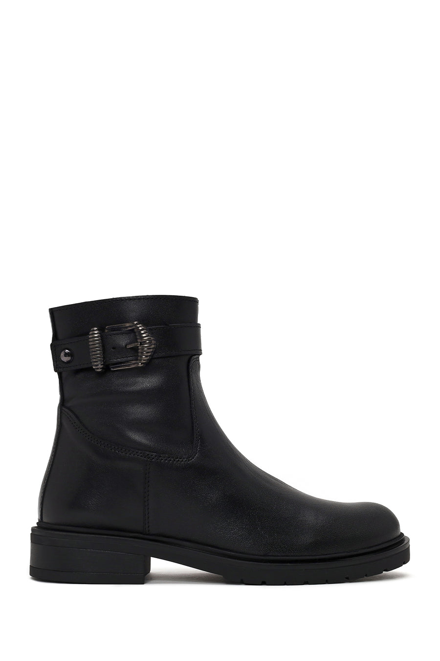 Woman Black Buckled Zip Closure Leather Casual Boots WF190048DV | Derimod