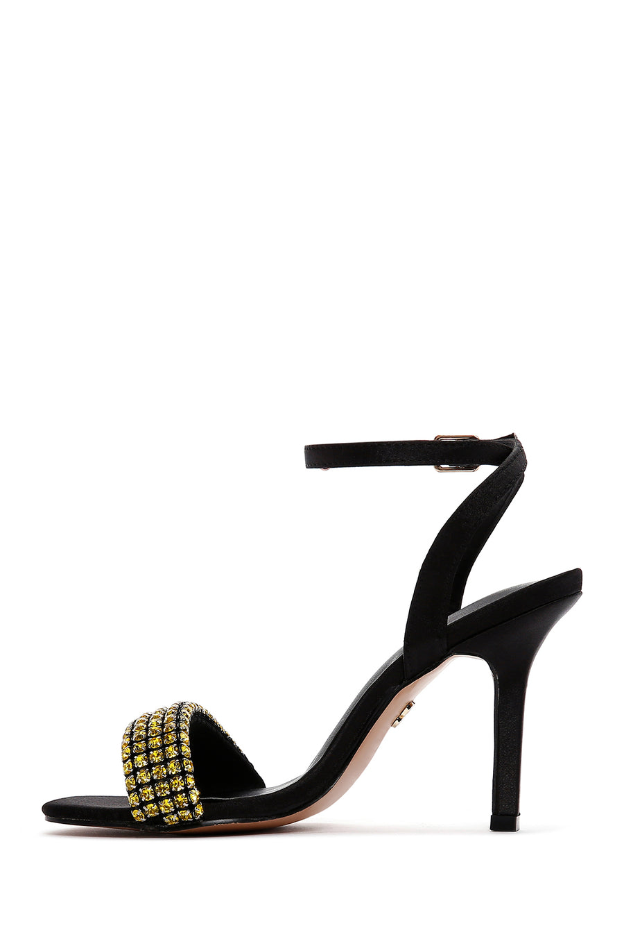 Women's Black Yellow Stone Thin Heeled Ankle Sandals