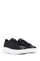 Kadın Siyah Bağcıklı Kalın Taban Deri Sneaker | Derimod