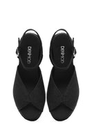Women's Black Glitter Ankle Buckle Wedge Heel Espadrille Sandals | Derimod