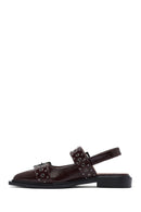 Women's Claret Red Open Back Buckled Patent Leather Ballerinas | Derimod