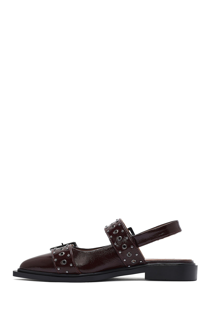Women's Claret Red Open Back Buckled Patent Leather Ballerinas