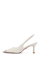 Women's Cream Slingback Thin Heel Leather Shoes | Derimod