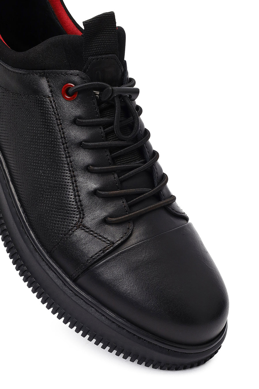 Erkek Siyah Bağcıklı Deri Sneaker