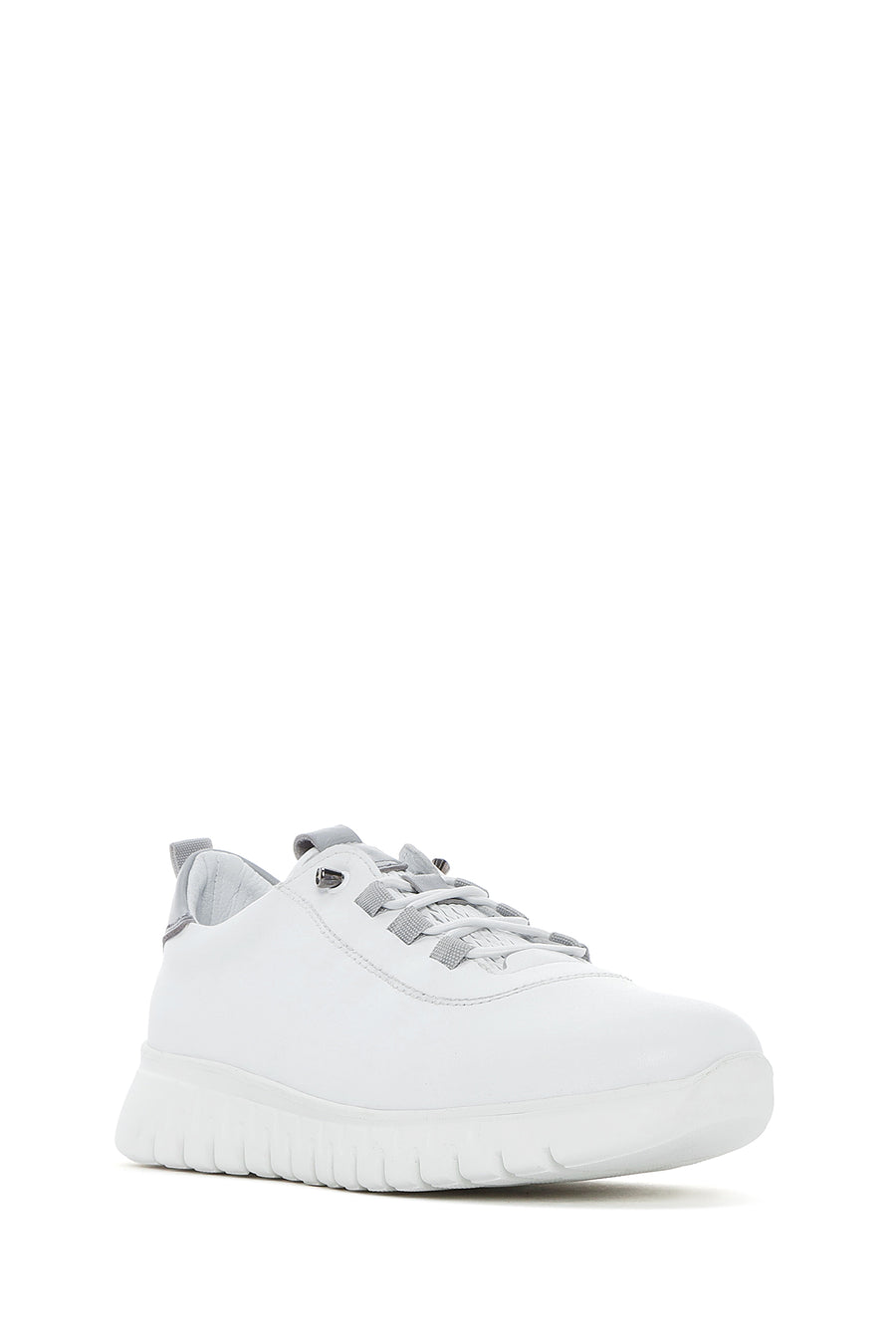 Kadın Beyaz Bağcıklı Deri Sneaker