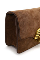 Woman Tan Long-Strap Suede Crossbody Bag | Derimod