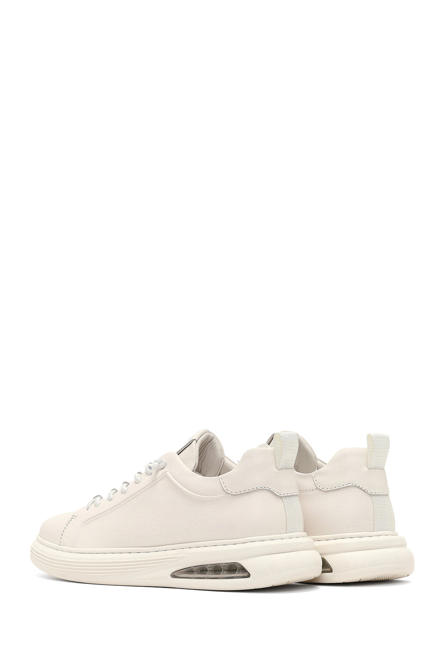 Erkek Beyaz Bağcıklı Deri Sneaker