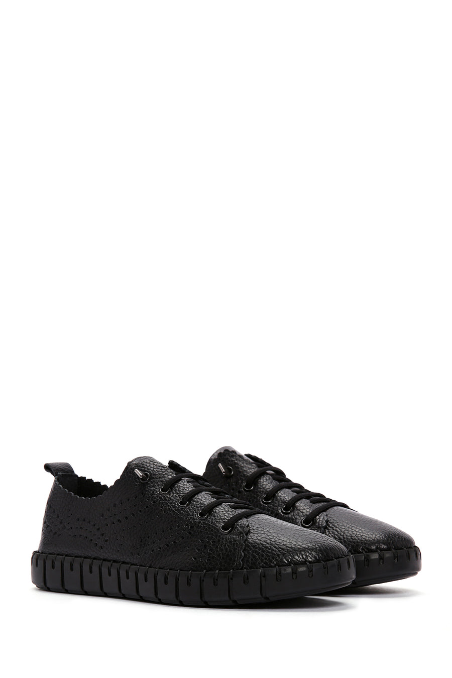 Woman Black Lace-up Patterned Leather Comfort Shoes