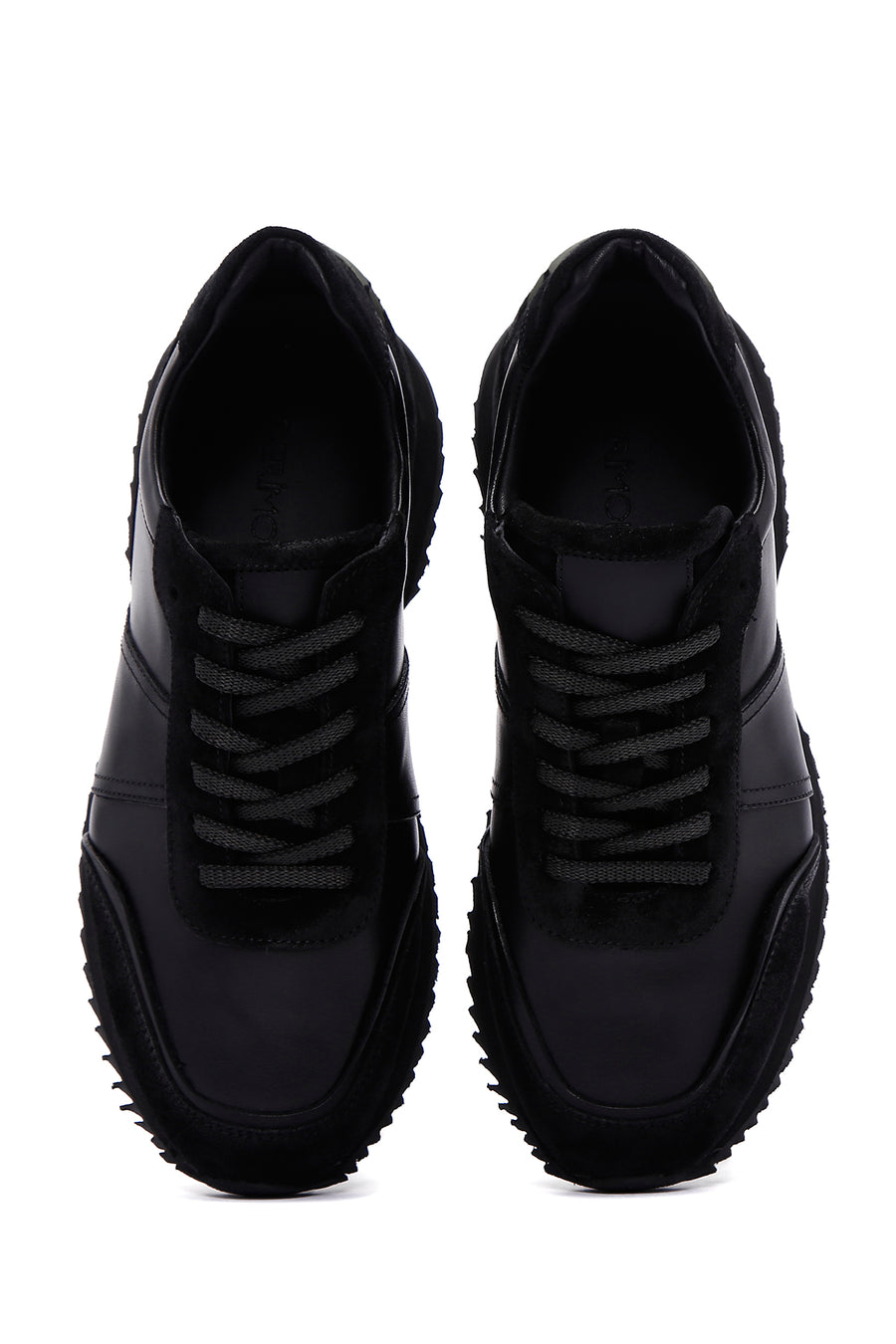 Erkek Siyah Deri Süet Detaylı Sneaker